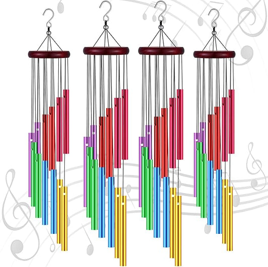Wesiti 4 Pcs Colorful Wind Chimes with 12 Hollow Aluminum Alloy Tubes Deep Tone Metal Wind Chimes for Outside Large Wind Chimes for Home Patio Porch Backyard Garden, Decoration Meditation Yoga