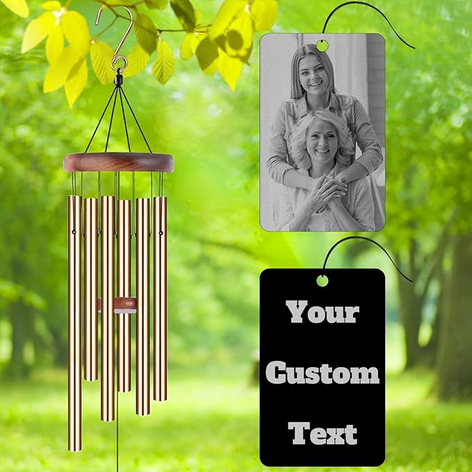 Personalized Custom Wind Chimes Memorial Engraved Gifts for Loss of Loved One Mother Dad Mom Dog Pet Customized Outdoor Sympathy Wind Chimes with Photo Text