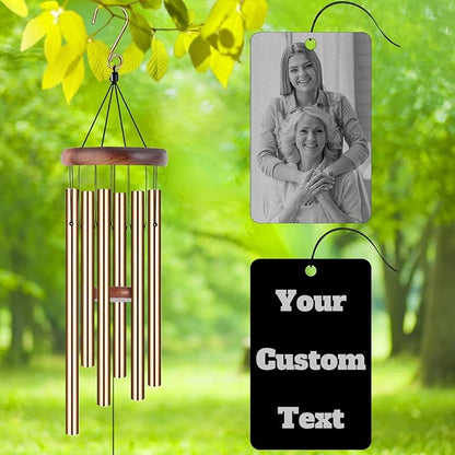 Personalized Custom Wind Chimes Memorial Engraved Gifts for Loss of Loved One Mother Dad Mom Dog Pet Customized Outdoor Sympathy Wind Chimes with Photo Text