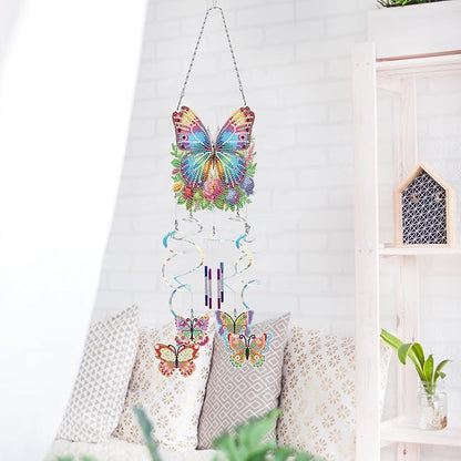 DIY Wind Chime Pendant Spring 3D Diamond Art Painting Hanging Ornament Double Sided Diamond Suncatchers for Window Home Backyard Garden Wall Door Decor-Butterfly01