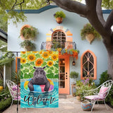 Sunflowers Garden Flag Swimming hippo Welcome Summer Garden Flags Vertical Double Sided Small Burlap Enjoy a Holiday Lawn Yard Outdoor Decorations