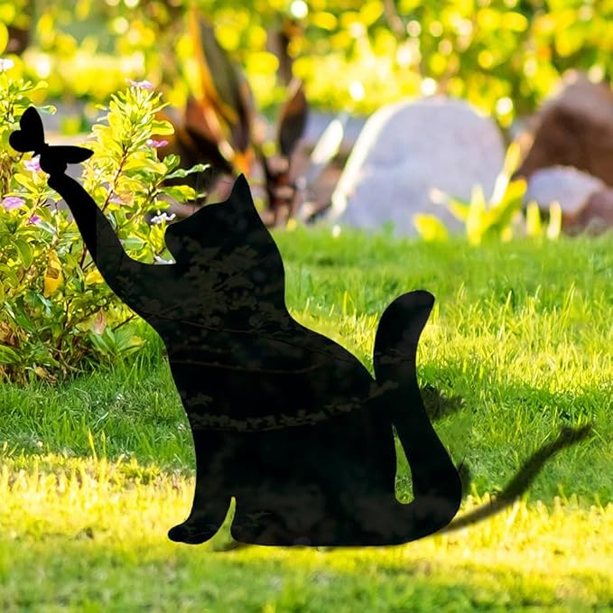 Metal Cat Stake Garden Decor, Yard Decoration Art for Lawn, Gifts for Cat Lovers, Black Outdoor Home Decoration, Metal Kitty Statue (SOCAT)