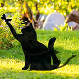 Metal Cat Stake Garden Decor, Yard Decoration Art for Lawn, Gifts for Cat Lovers, Black Outdoor Home Decoration, Metal Kitty Statue (SOCAT)