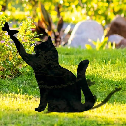 Metal Cat Stake Garden Decor, Yard Decoration Art for Lawn, Gifts for Cat Lovers, Black Outdoor Home Decoration, Metal Kitty Statue (SOCAT)