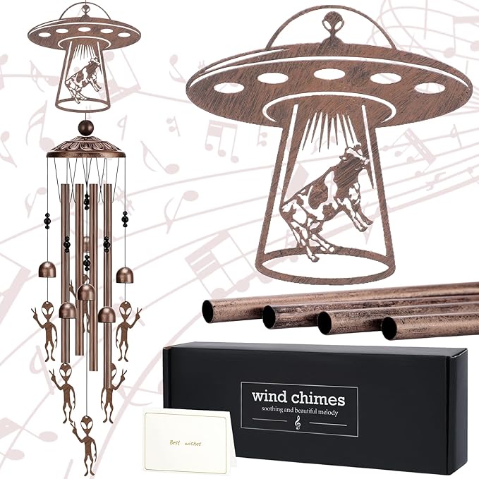 Wind Chimes for Outside - Alien Decor Metal Windchime Outdoor Garden Yard Patio Backyard Indoor Balcony Art Hanging Waterproof UFO Decoration Birthday Gifts for Men Women Mom Grandma Wife