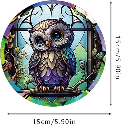 Owl Acrylic Window Hanging,Stained Window Hanging Decor Colorful Ornament,Stained Two-Sided Panel Hangings Decoration,Acrylic Suncatcher for Garden Kitchen Living Room