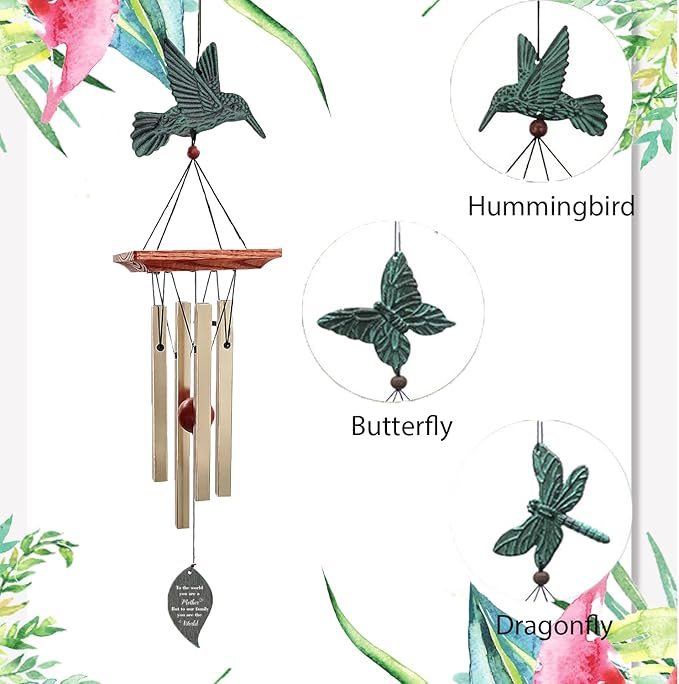 ASTARIN Personalized Wind Chimes for Mother's Day,Customized Wind Chime Outdoor Deep Tone,Hummingbird Wind Chimes,Custom Gift for Mom,Grandma, from Daughter,Son