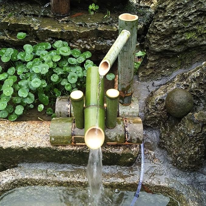 Bamboo Fountain Kit Solar Bamboo Fountain Japan Garden Waterfall Outdoor Water Fountain Spout, 100% Handmade,Length25cm,