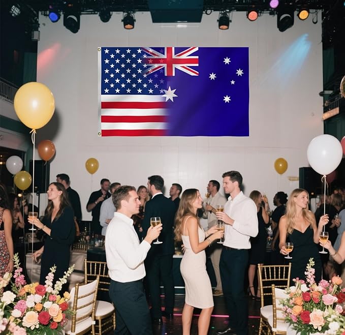 USA Australia Combination Flag 2X3FT, Double Sided 3Ply, American Australian Flags, Men Women Banner,Vibrant Colors, Double Stitched with 2 Brass Grommets, Bar Garden Street Decoration, GYM, Office Decor,Indoor Outdoor Use,Gifts. (US-AUS-Z, 2x3ft3ply)