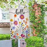 Hello Spring Floral House Flag 28 x 40 Vertical Double Sided Colorful Flowers Summer Farmhouse Holiday Outside Decorations Burlap Yard Flag BW257-40