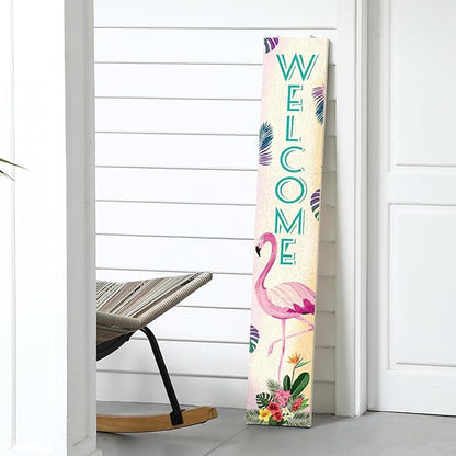 47" Thanksgiving Porch Sign Door Decoration Wooden Porch Sign with Leaves for Front Door Merry Christmas Decorations Rustic Farmhouse Hanging Wall Standing for Harvest(Flamingo)