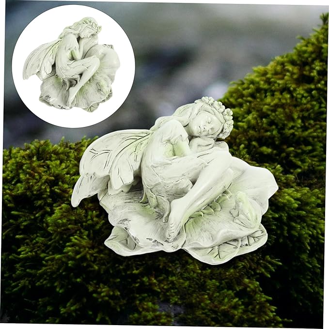 Toyvian Sleeping Resin Figurine Garden Statue Decor for Home Outdoor Lightweight Sculpture for Desk Elegant Fairy Ornament