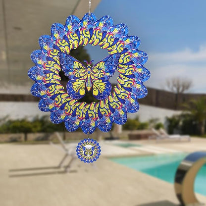 Wind Spinners Outdoor Butterfly, 12In Stainless Steel Spinfinity Wind Spinner Chimes for Outside,3D Kinetic Hanging Suncatcher Metal Yard Art Ornament Outdoor Garden Decor Birthday Gifts for Women Mom