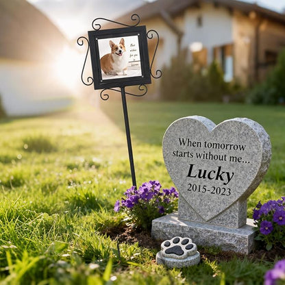 AQQHSAIN Memorial Garden Stake with Photo Stand Metal Pet Temporary Grave Marker Memorial Plaque for Loss of Loved One Cemetery Outdoor Lawn Yard Funeral Decorations