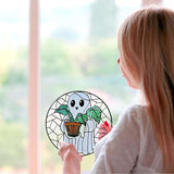 Cute Ghost Plant Stained Glass Sun Catcher Window Hanging Plant Lovers Gifts for Women Wall Decor Handmade SunCatcher Decoration for Garden Home Decor, 7.87inch