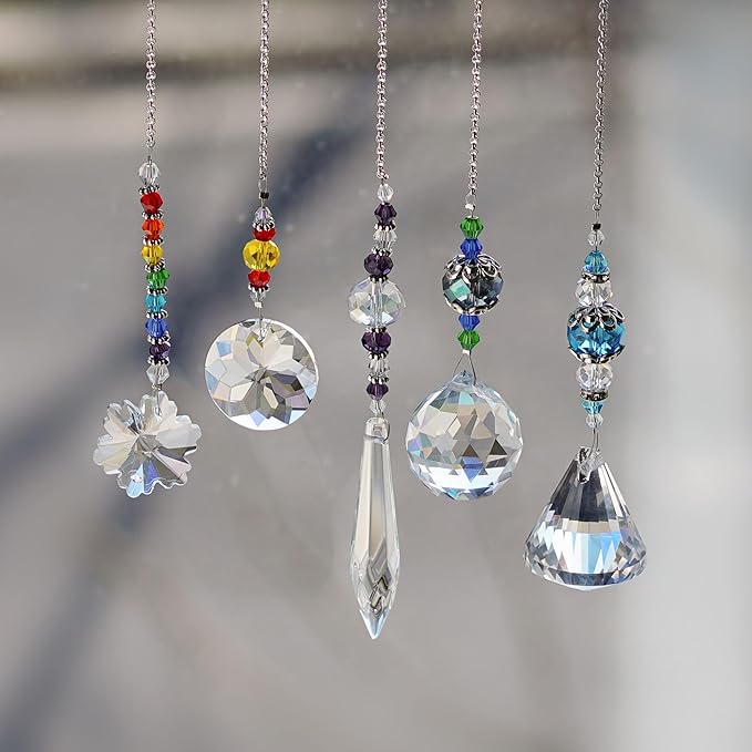 YU FENG 5 Pcs Crystal Suncatchers with Colorful Beads for Window Decoration Ornament for Christmas Tree