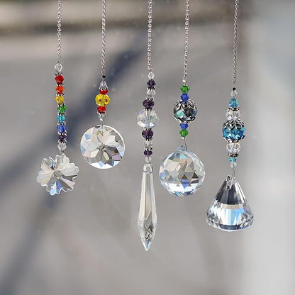 YU FENG 5 Pcs Crystal Suncatchers with Colorful Beads for Window Decoration Ornament for Christmas Tree