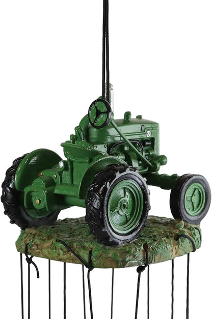 Ebros Gift Old Fashioned Vintage Country Agricultural Farm Green Tractor Model Resonant Relaxing Wind Chime Patio Garden Accent of Rustic Countryside Farming Cottage Theme