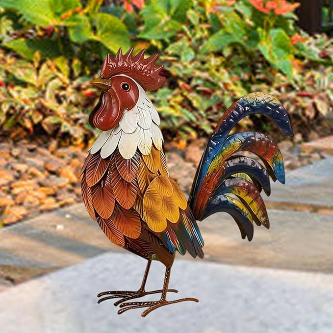 HouseVibe Outdoor Garden Statue Lawn Ornament Metal Figurine Yard Sculpture for Patio Outside Home Backyard- White Red Yellow