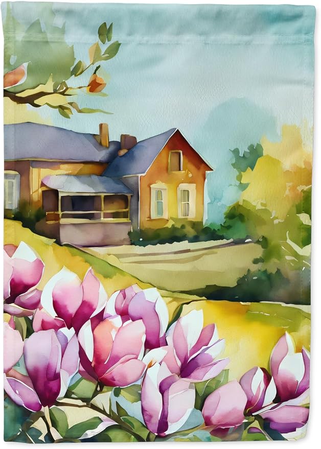 Caroline's Treasures Louisiana Magnolias in Watercolor House Flag Large Porch Sleeve Pole Decorative Outside Yard Banner Artwork Wall Hanging, Polyester, House Size, Multicolor