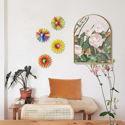 4PCS Metal Flowers Wall Decor, Outdoor Metals Flower Wall Art, 7.9in Metals Wall Flowers for Indoor Outside Home, Metal Wall Decor Art Garden Yard Outdoor Hanging Decoration（slower)