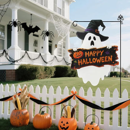 Halloween Ghost Garden Flags 12x18 Inch Double Sided, Happy Halloween Welcome Small Yard Flags for Outside, Farmhouse Front Porch Outdoor Fall Decor Holiday All Seasons Decoration