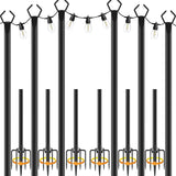 NUERPO 6 Pack String Light Poles,Metal Poles for Hanging Outdoor Light Strings,6 Pack 10 FT Light Poles Stand for Outside Garden,Patio,Wedding,Backyard,Deck,Party
