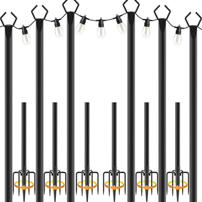 NUERPO 6 Pack String Light Poles,Metal Poles for Hanging Outdoor Light Strings,6 Pack 10 FT Light Poles Stand for Outside Garden,Patio,Wedding,Backyard,Deck,Party