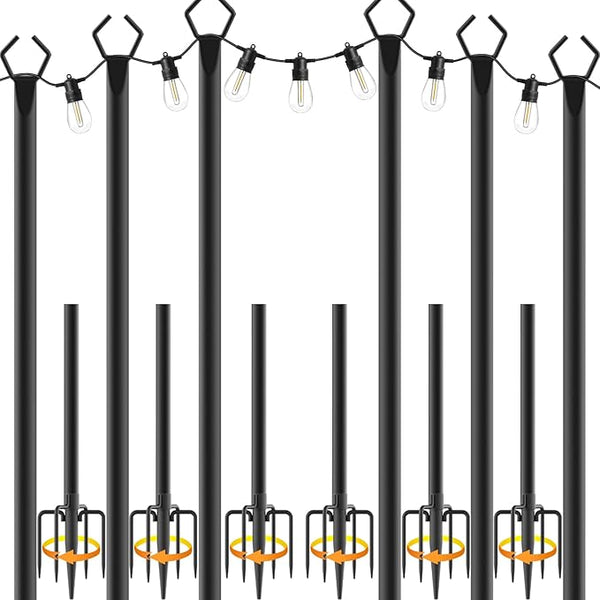 NUERPO 6 Pack String Light Poles,Metal Poles for Hanging Outdoor Light Strings,6 Pack 10 FT Light Poles Stand for Outside Garden,Patio,Wedding,Backyard,Deck,Party