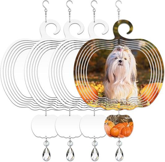 4Pack 8 inch Sublimation Wind Spinner Blanks 3D Aluminum Metal Wind Sculpture Kinetic Spinners for Yard and Garden Indoor Art Ornaments Hanging Decoration (Autumn Pumkin)