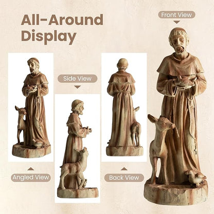 Giantex St. Francis Garden Statue with Bird Feeder, 24.5'' Outdoor Saint Francis Statue with Animals, Weather-Resistant Magnesium Oxide Religious Sculpture for Garden Patio Prayer Catholic Yard Decor