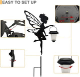 Solar Fairy Garden Stake Decorative Lantern, 2 Pack Metal Fairy Angel Garden Silhouette Lights for Lawn, Pathway, Patio, Yard Outdoor Decor