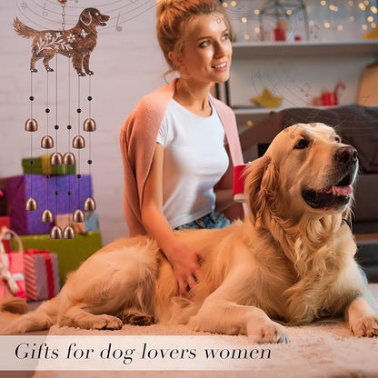 Cinnvoice 24 Inch Metal Wind Chimes Decor for Outside Garden Birthday Gift for Women Men Bronze Windchimes Pet Memorial Gift with 12 Bell for Patio Yard Lawn Housewarming Front Yard(Golden Retriever)