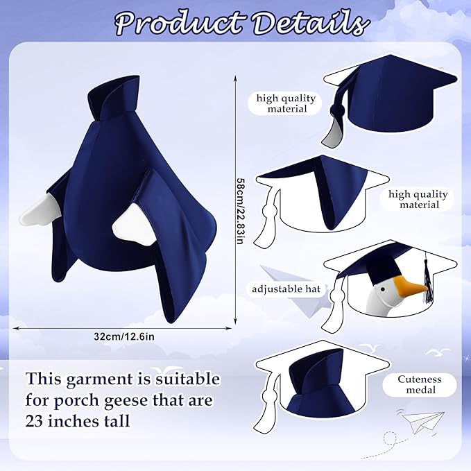 Graduation Goose Outfit for 23'' High Cement Goose Statue, Lawn Porch Clothes Cute Grad Yard Statue Outfit for Patio Outdoor Garden Decoration(Dark Blue)