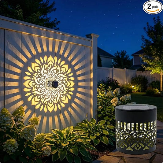 Decorative Solar Mandala Lights, Solar Mandalas Lights Outdoor, Waterproof and Windproof, Metal Solar Powered Outdoor Deck Step Wall Lights, for Garden Post Patio Backyard Yard Decor (1 PCS)