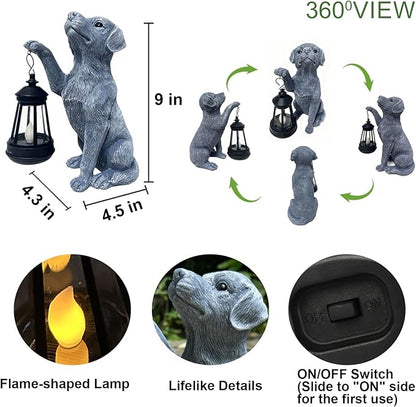 YODY Garden Statues Outdoor Garden Decor: Dog Statue with Solar Lantern for Yard Art Lawn Ornaments Porch Patio Balcony Home House - Birthday Gifts for Grandma Mom Women