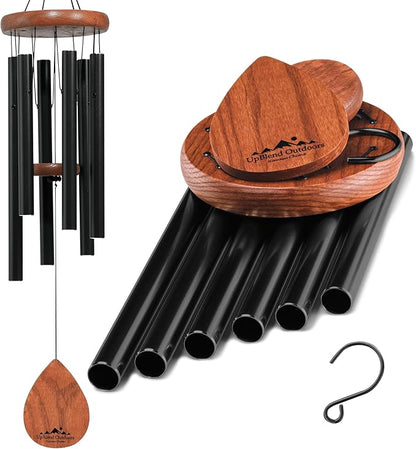 UpBlend Wind Chimes for Outside Gift – Deep Tone Wind Chime with Decorative Stone – Porch & Patio Decor, Elegant Outdoor Ornament, Garden Gifts. 28” Black.