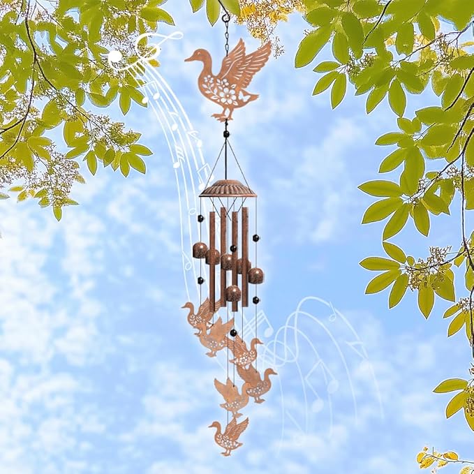 OLYCRAFT Duck Wind Chimes Outdoors Wind Chime Sympathy Memorial Windchime Iron Windchime Memorial Presents Duck Flower Hanging Windbell for Patio Backyard Home Garden Pendant Decoration