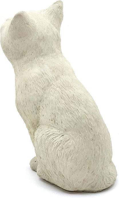 Bird Watching Cat Statue: Durable Solid Stone Kitten w/Aged Texture. Unique Home Décor, Garden Accent. Sealed for Outdoors. Handcrafted USA. (Classic/Whitish)