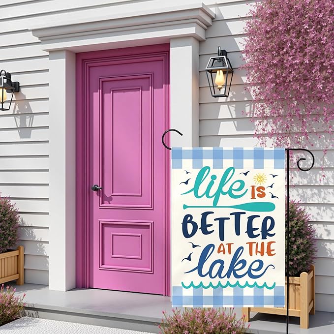 Life Is Better at the Lake Garden Flag Lake House Yard Flags Summer Coastal Cabin Dock Porch Patio Welcome House Banner Rustic Farmhouse Lakefront Home Outside Decoration 12x18 Inch