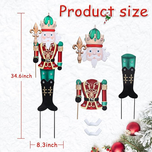 WONDER GARDEN Outdoor Nutcracker Christmas Yard Stakes, Metal Yard Signs, Led Light Soldier King Christmas Yard Decorations for Lawn Party Decorations