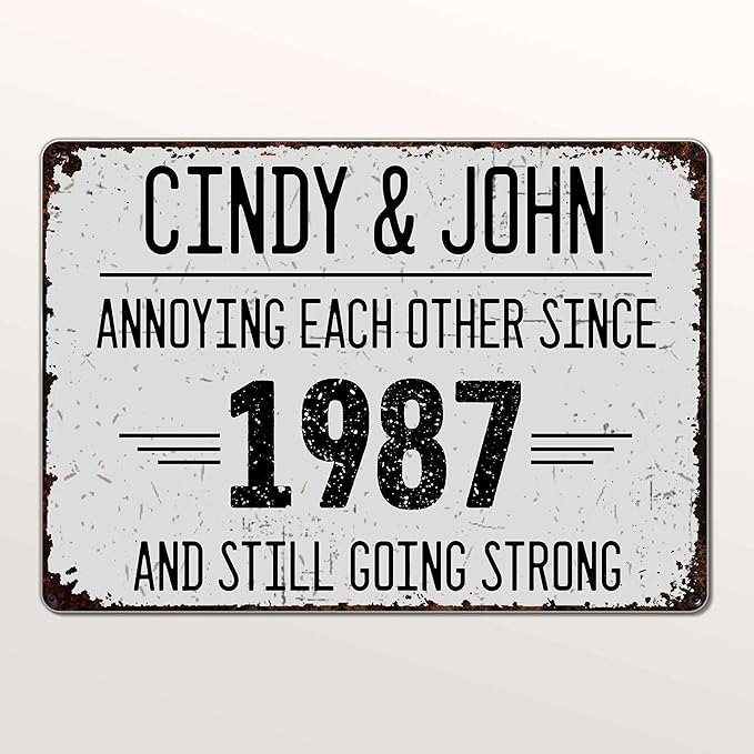 Annoying Each Other Since And Still Going Strong Personalized Metal Sign, Custom Anniversary Couple Metal Sign with Name, Annoying Each Other Metal Garden Sign for Couples, Gifts for Husband Wife