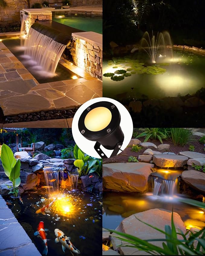 Cheopha Pond Lights for Outdoor Ponds Fountain Lights LED Underwater 12V, with Replaceable 4W MR16 Bulb Warm White, Underwater LED Light Spotlight for Garden, Patio, Pool, Yard, Rockery