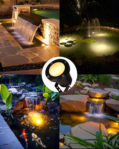 Cheopha Pond Lights for Outdoor Ponds Fountain Lights LED Underwater 12V, with Replaceable 4W MR16 Bulb Warm White, Underwater LED Light Spotlight for Garden, Patio, Pool, Yard, Rockery