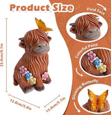 Highland Cow Garden Statue with Butterfly - Outdoor Decor for Yard, Patio & Lawn - Cute Cattle Figurine, Whimsical Backyard Ornament & Art, Unique Gifts for Grandma, Mom & Cow Lovers
