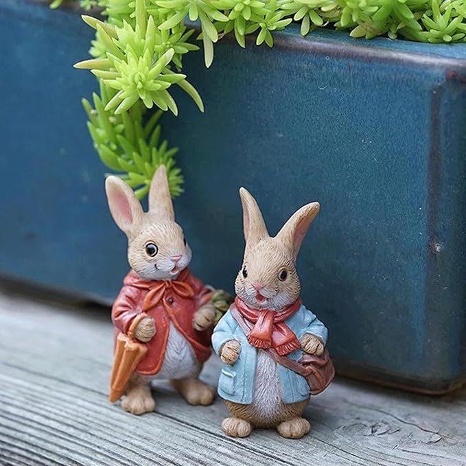 Garden Statues Resin Outdoor Rabbit Figurines Easter Bunny Garden Statue Cute Mini Bunny Figurine Sculpture Yard Animal Statues Yard Ornaments Decor