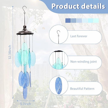 MUMTOP Wind Chimes for Outside, Stained Glass Wind Chime Windchimes for Patio, Outdoor,Garden,Yard,Coastal,Window,Home Decor or Gifts for Women