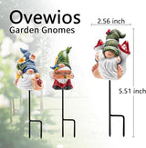 Garden Gnome Statue, Resin Miniature Gnome Set of 3PCS, Figurine with Garden Stakes for Lawn Patio Yard Outdoor Home Decor