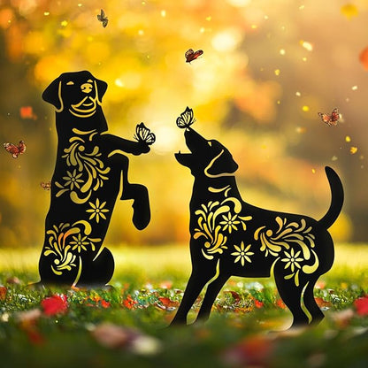 Dog Metal Garden Decor for Outside, 2 Pack 17" Garden Stakes Decorative, Black Silhouette Yard Decor for Dog Lovers Outside, Outdoor, Patio, Lawn Ornaments