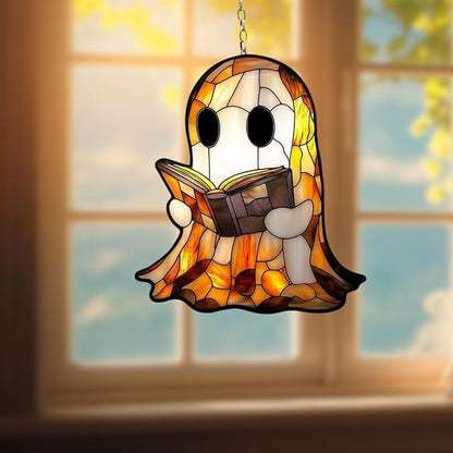 Spooky Cute Ghost Acrylic Suncatcher, Boho Suncatchers for Window Hanging Ornament, Stained Glass Effect Indoor Outdoor Garden Decor for Mother's Day, Mom, Grandma, Wife, Women
